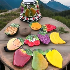 Ceramic Fruit Dinner Bell Wind Chime 22-27” Multi Fruit Finished 2 Sides Read: