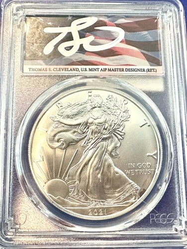 2021(S) Silver Eagle PCGS MS70 T 1 Emergency Issue Cleveland Signed First Strike
