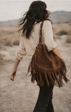 Velvet Western Fringe Bag With Stud Detail And Crossbody Strap