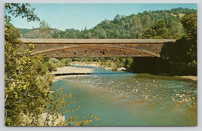 Covered Bridge Yuba River Grass Valley CA California Postcard