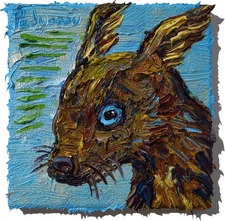 ORIGINAL OIL█PAINTING VINTAGE█ART SIGNED OUTSIDER cute POP ANIMAL PET NATURE EYE