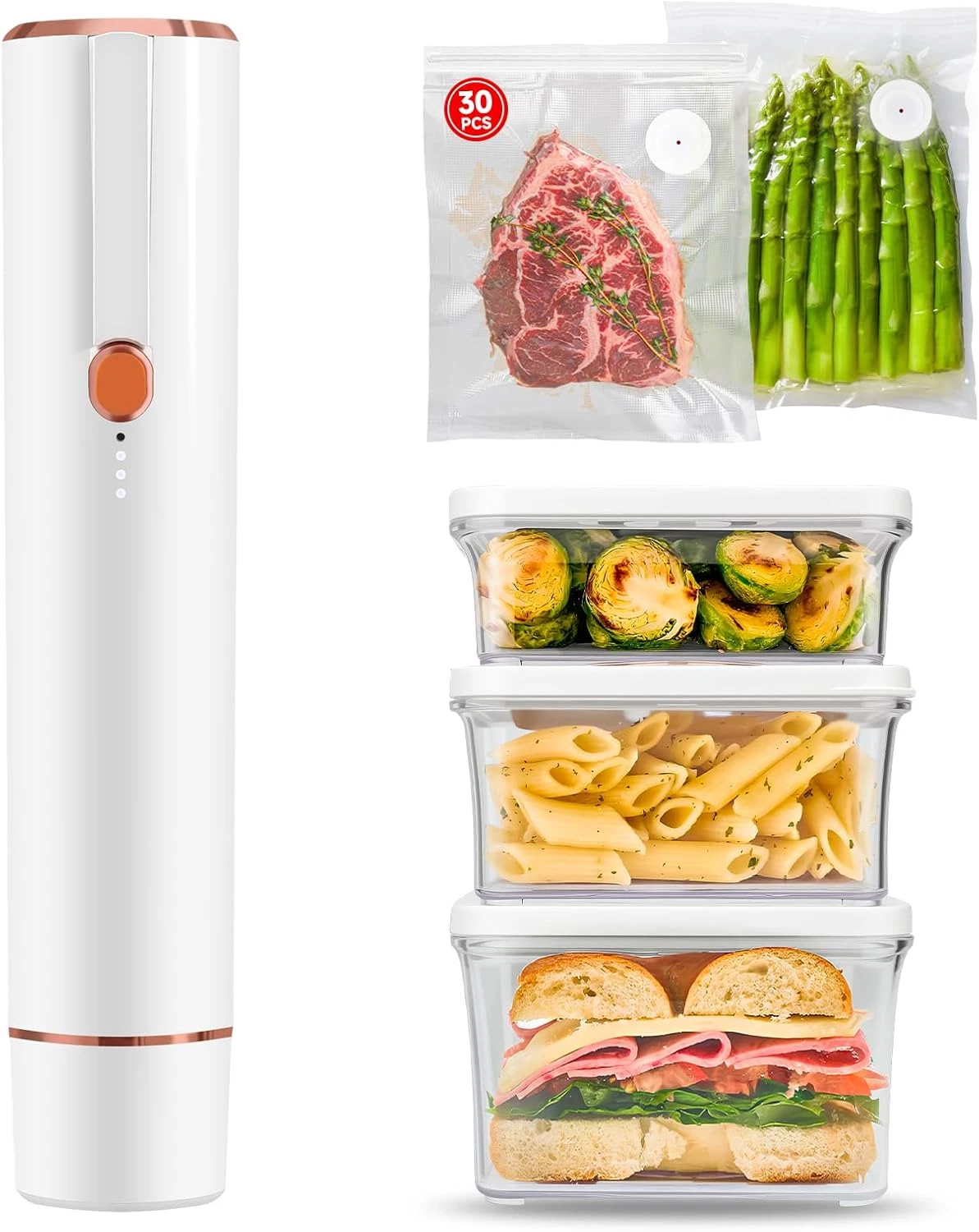 Vixino Vacuum Sealer for Food, Compact Handheld Vacuum Sealer Machine with 30 Re