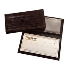 Brown Eel Skin Leather USA Made Checkbook Cover Handmade