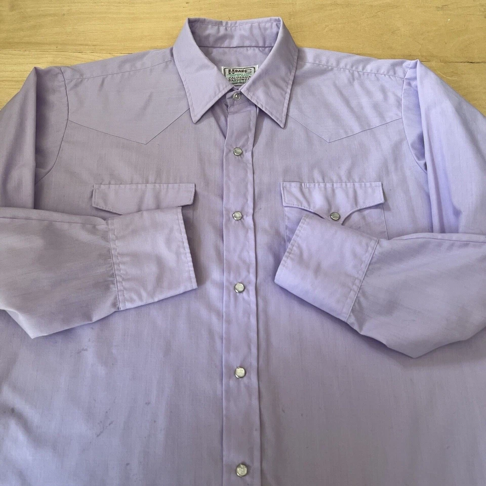 Винтажная рубашка H Bar C с жемчужной застежкой 16,5 фиолетовая 80-е вестерн ковбойская одежда сделано в США - Изображение 4 из 4