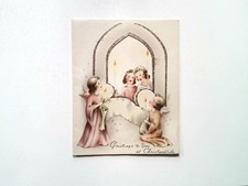 Vintage R 596 Christmas Greeting Card Made in USA Angel Choir Window Cutout