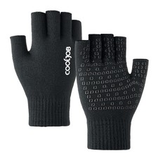 Fingerless Knit Winter Gloves for Men Women - 2 Pairs, Black, Non-Slip