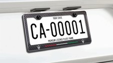 Maserati Silver Tridents Only With Italy Stripe Carbon Fiber License Plate Frame