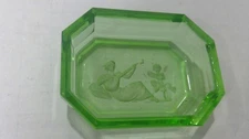 Antique Glass Green Dish Salt Dip Cellar MUSIC PLAYERS ETCHING