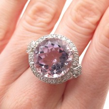925 Sterling Silver Real Round-Cut Amethyst  White Topaz Ring Size 7