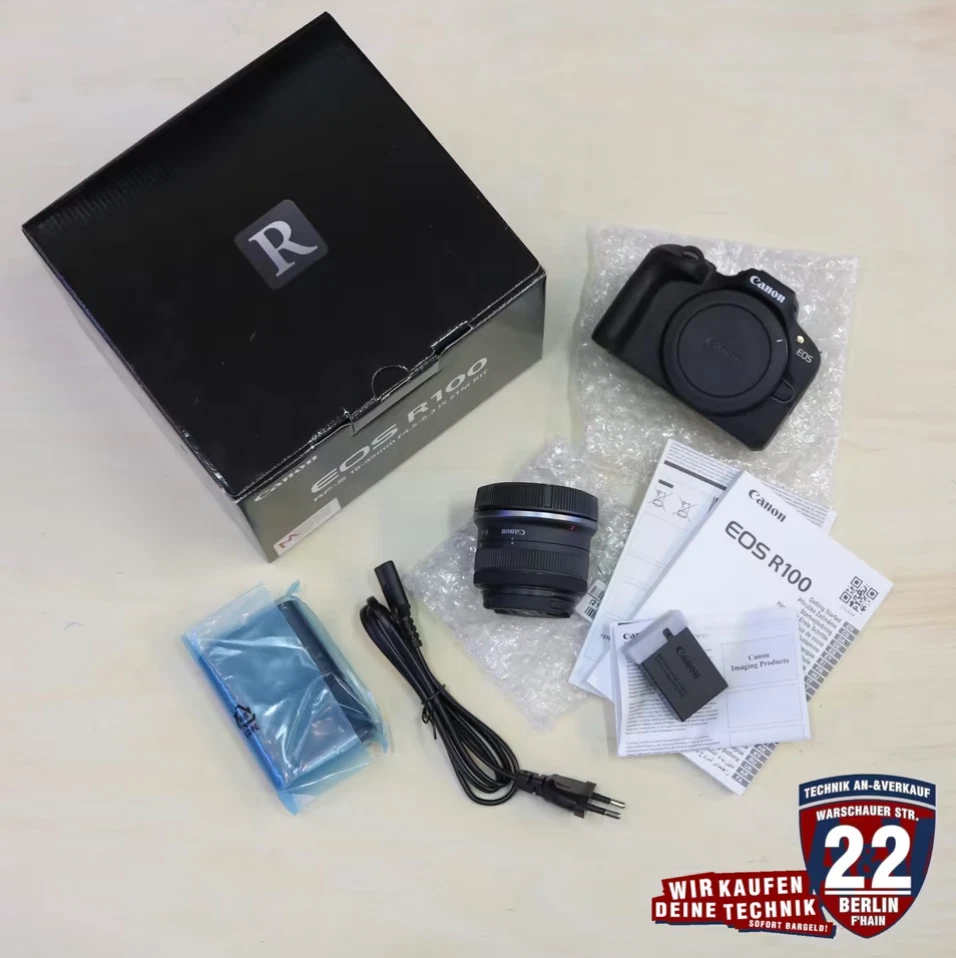 Canon EOS R100 Systemkamera - Schwarz (Kit mit RF-S 18-45mm) w.NEU
