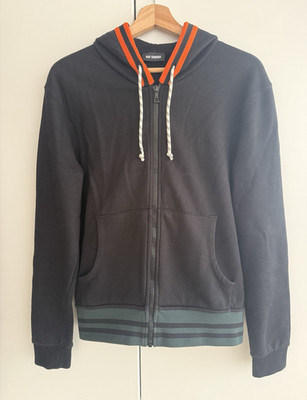 RAF SIMONS Herren Kapuzenpullover M schwarz-orange Streifen Reißverschluss