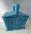 Vintage Portieux Blue Milk Glass Covered Picnic Basket Square With Lid