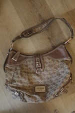 Guess Monogram Hobo Shoulder Bag Brown Canvas...