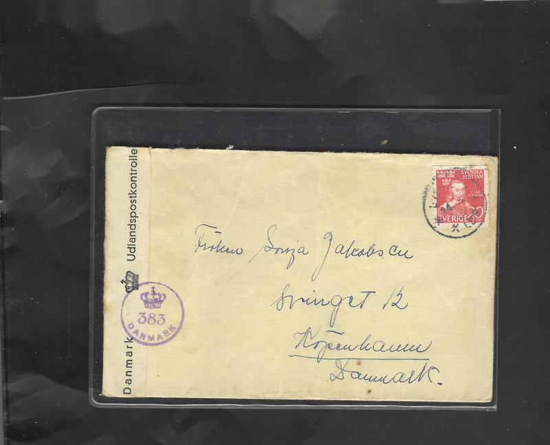 SWEDEN-COVER-WW2-CENSOR-TO DENMARK-F-VF-#766