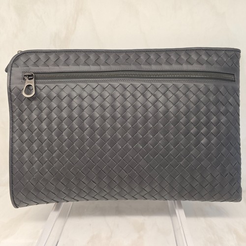 Bottega Veneta Intrecciato Laptop Document Case Pouch Charcoal Grey Leather MENS