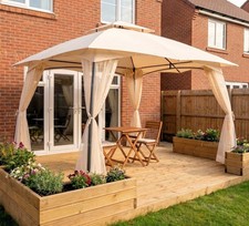 3x3m (10x10ft) Metal Gazebo With Curved Roof - Showerproof Sun Shade Canopy