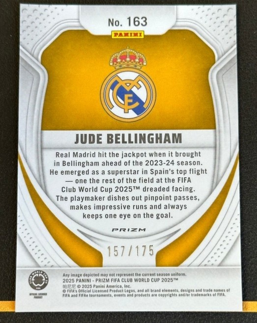 Jude Bellingham 2025 Panini Prizm Fifa Club World Cup Blue Ice /175 #163 view 2