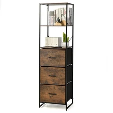 Vertical 3 Drawer Dresser w/ 3 Shelves Tall Storage Tower Chest Freestanding