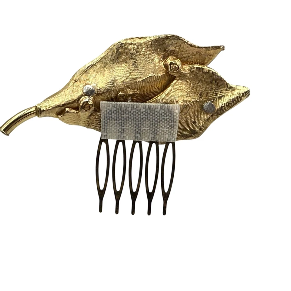 Bridal Gold Leaf Hair Accessory Wedding Clip Vintage Jewelry Hairpiece Elegant - Image 3 of 4