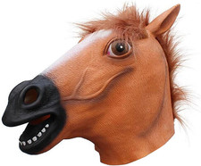 Brown Horse Head Mask,Halloween Funny Animal Latex Horse Mask for Cosplay Costum