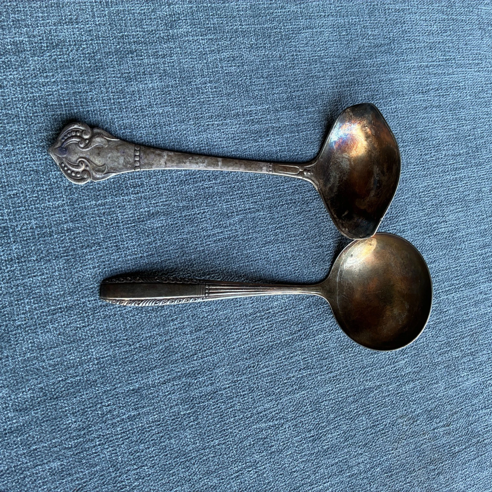 Lot Of 2 Harmony House Mixed Oyster & Gravy Sauce Ladles Spoons, silver plated