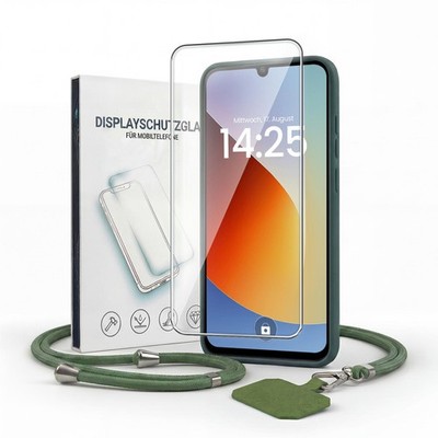 Handy Hülle für Xiaomi Redmi A7 Pro Handykette Band Kordel Case Grün 9H Glas