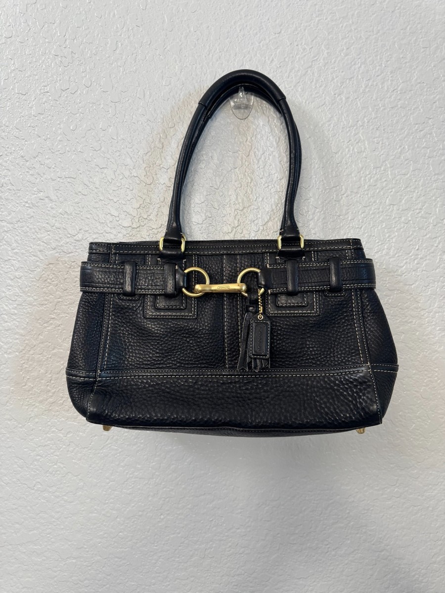 バッグ Coach Hampton Leather Black Horsebit Bag Coach Hamptons Black Pebbled Leather Horsebit Satchel Style 10212