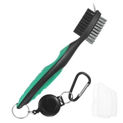 1PCS Golf Club Cleaning Brush with Retractable Line Aluminum Clip, Green