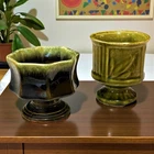 Hull USA F3 Pottery Planter and Ceramic Green Planter Lot of 2 Vintage Small 4"