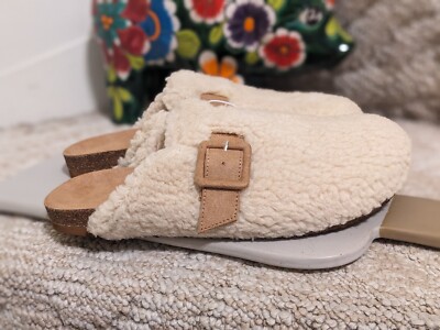 Women's Teddy Sherpa Clogs Slippers Cream NEW