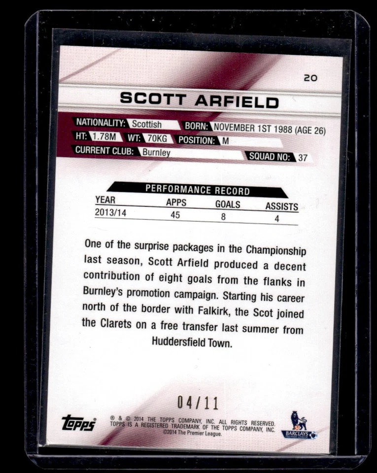 2014 Topps Premier Gold Orange /11 Scott Arfield Burnley - Bild 2 von 2
