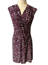 Chaps Ralph Lauren Dress S Small Purple Ivory Pink Stretch Short Cap Sleeve