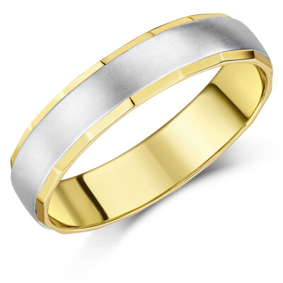Abgewinkelter Ehering 5 mm 9 kt zweifarbig Gelb- und Weißgold