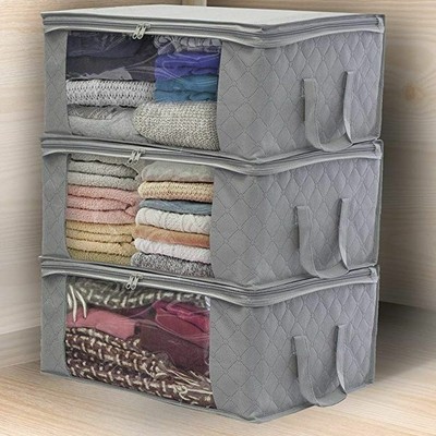 6Pc Large Clothes Quilt Blanket Storage Bag Fabric Organizer Foldable Zipper Box