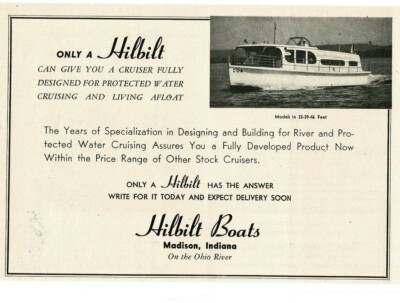 1945 HILBILT BOATS river cruiser yacht Madison IN Vintage Print Ad