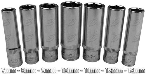 BERGEN-1-4-034-INCH-Drive-Deep-Socket-Set-Long-Reach-Sockets-4mm-13mm-11pc-6PT-Hex