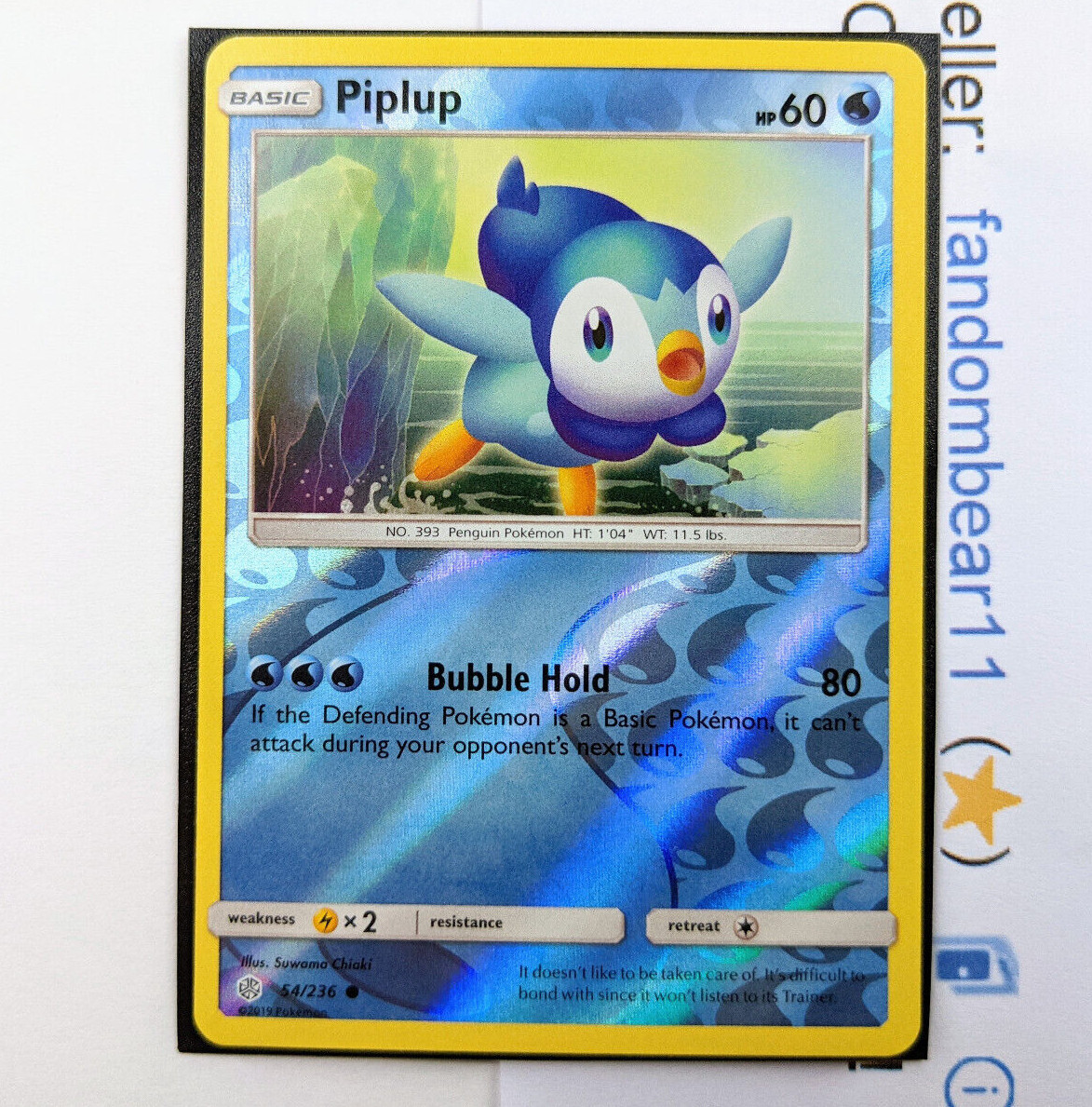 Piplup - REVERSE HOLO card 54/236 Sun & Moon Cosmic Eclipse 2019 Pokemon Penguin Piplup - REVERSE HOLO card 54/236 Sun & Moon Cosmic Eclipse 2019 Pokemon Penguin