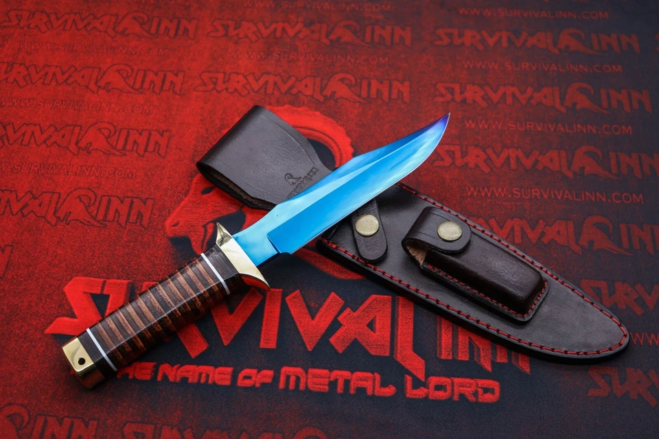 CUCHILLO SOG BOWIE HOJA AZUL CUCHILLO DE CAZA SOG PERSONALIZADO CON FUNDA DE CUERO Foto 2 de 4