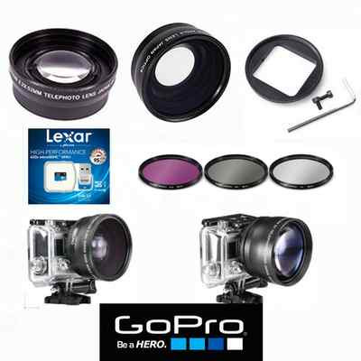 FISHEYE LENS + TELEPHOTO ZOOM LENS + FILTER KIT + 32GB KIT FOR GOPRO HERO4 HERO3