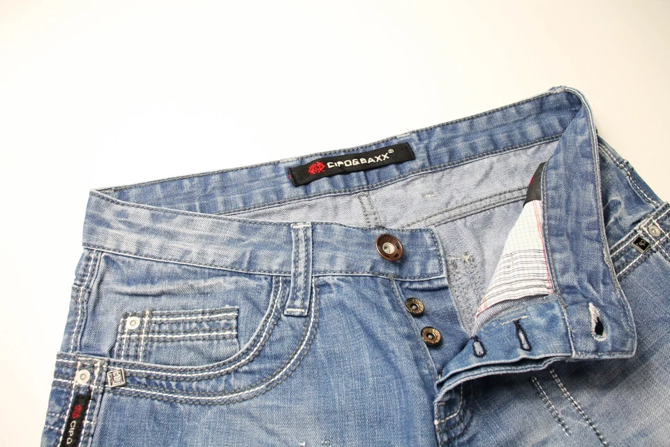 Pantalones de mezclilla para hombre CIPO & BAXX C-600 W30/L32 regular desgastado botón efecto desvanecimiento mosca Foto 4 de 4