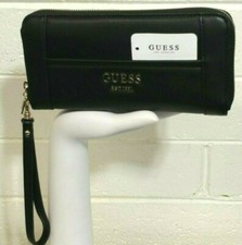 NEW GUESS Los Angeles Shawna Wallet Wristlet Zip-Around Black vegan leather NWT