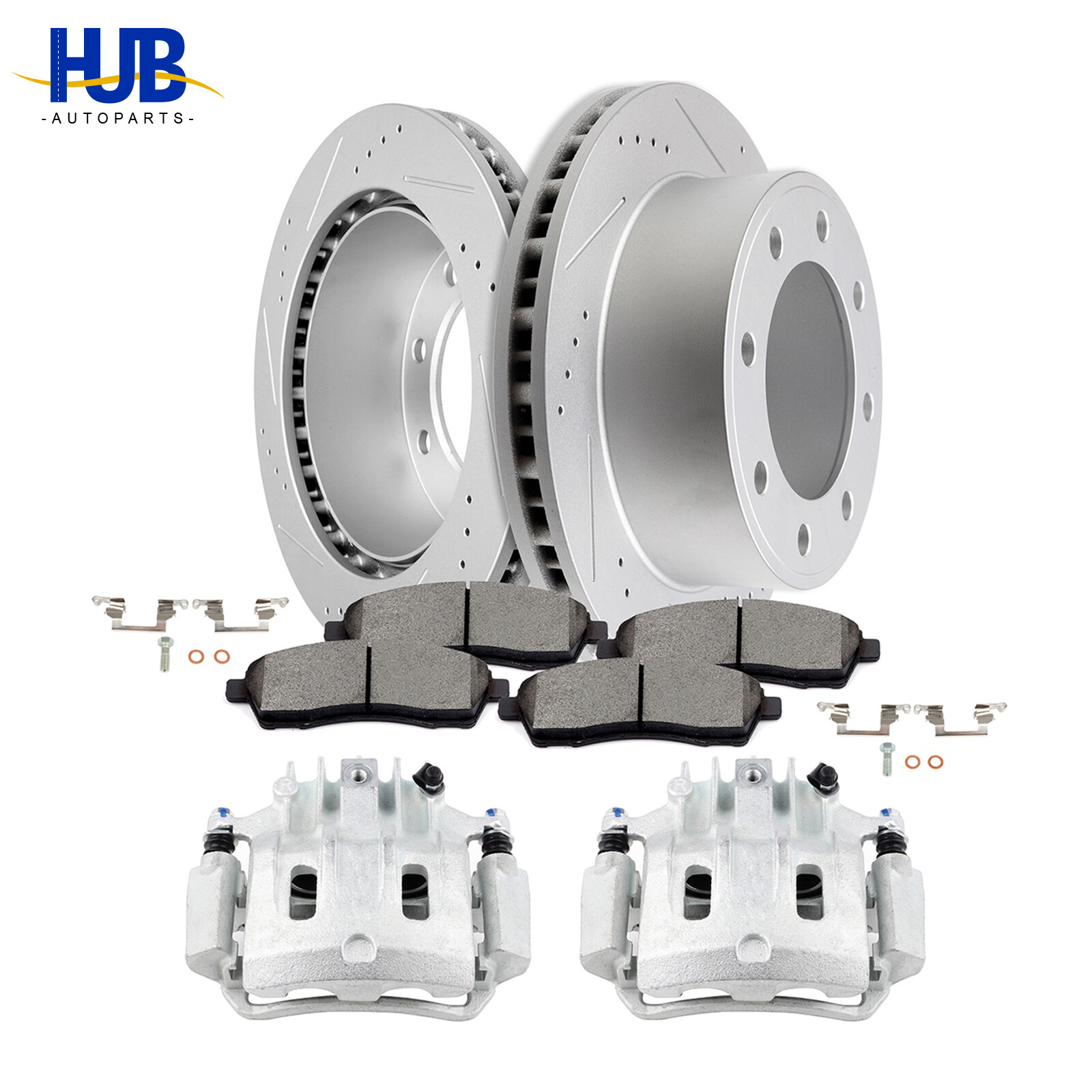 2x Rear Brake Calipers Rotor 4x Ceramic Pad Vented For 99-04 F-250 Super Duty