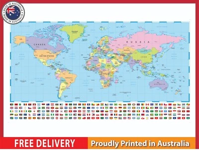 BELLA HOME (LAMINATED) MAP OF THE WORLD POSTER GIANT SIZE 160X90cm FLAGS WALL PRINT TRAVEL