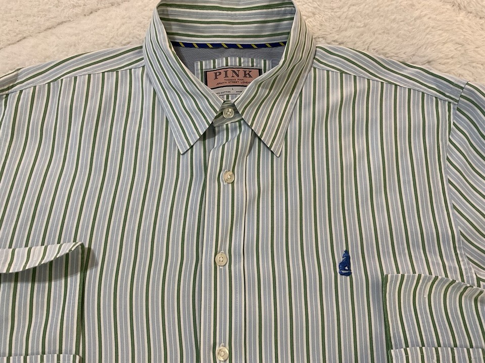 Thomas Pink Jermyn St London Dress Shirt Mens Large Blue Striped French