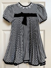 VTG Bonnie Jean New York Girls Black White Checker Pleats Velvet Trim Dress Sz 6