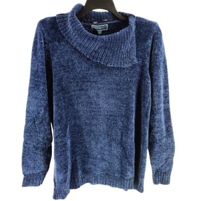 カレン Karen Scott Women Size 2X Sweater Blue Chenille Knit Split Cowl