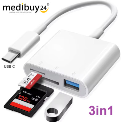USB C auf USB 2.0 SD/Micro SD TF Hub OTG Multi Speicherkartenleser Adapter 3in1