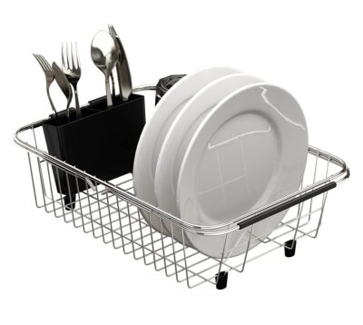 Adjustable Over Sink Dish Rack Stainless Steel Dish Drying Rack On