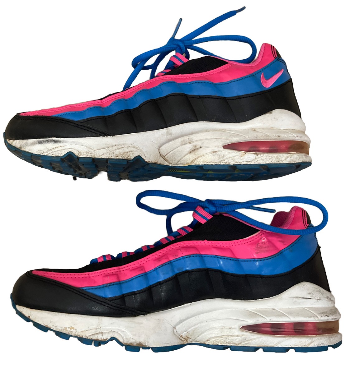 NIKE AIR MAX 95 LE SNEAKERS BLACK/PINK/ SKY-BLUE KIDS SIZE 6.5Y