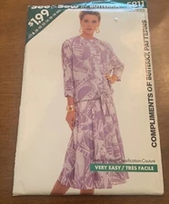 BUTTERICK PATTERN 5811 TOP SKIRT MISSES  SIZES 8 -  20 VINTAGE 1987